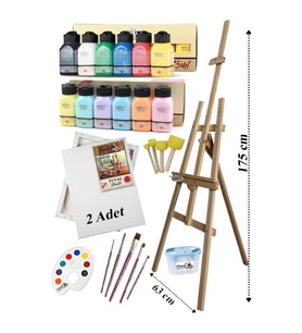 Akrilik Boya Resim Seti Artdeco 12 Renk 75 ml Akrilik Boya Şövalye 2 Tuval 25x35 Fırça Spatula Şövale 