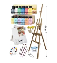 Akrilik Boya Resim Seti Artdeco 12 Renk 75 ml Akrilik Boya Şövalye 2 Tuval 25x35 Fırça Spatula Şövale 