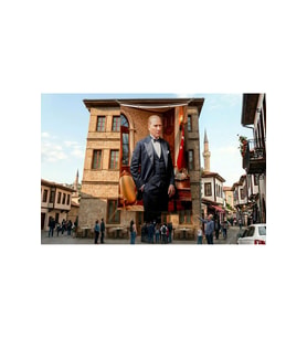 Mustafa Kemal Atatürk Takım Elbiseli Poster Bayrak Premium Raşel Kumaş ATA47