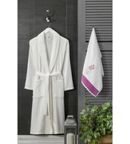 Kadın Havlulu Banyo Bornoz Takımı %100 Pamuklu Beyaz