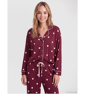 LCW DREAM Bordo Gömlek Yaka Puantiyeli Kadın Pijama Takım