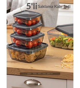 5’li Set Kare Saklama Kabı Seti BPA Free Erzak Kabı Bakliyat Saklama Kapları Buzdolabı Kabı