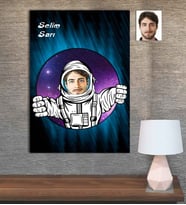 Kişiye Özel Karikatür Baskılı Ahşap Tablo Uzay Astronot-4 30x40