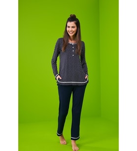 Pjs 23197 Kadın Patlı Uzun Kollu Pijama Takım (Mavi)