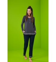 Pjs 23197 Kadın Patlı Uzun Kollu Pijama Takım (Mavi)