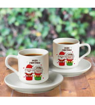 Mutlu Yıllar & Merry Christmas & Yılbaşı & Noel Baba Tasarımlı Türk Kahvesi Fincanı Seti İkili