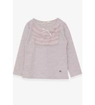 Breeze Kız Çocuk Uzun Kollu Tişört Güpürlü Fiyonklu 3-8 Yaş, Bej Melanj