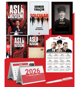 Asla Vazgeçme - Ayraç - Kartpostal - Poster - Solcular -  2026 Ajanda Kalpaklı - Ata Ahşap Duvar Takvimi - Masa Takvimi