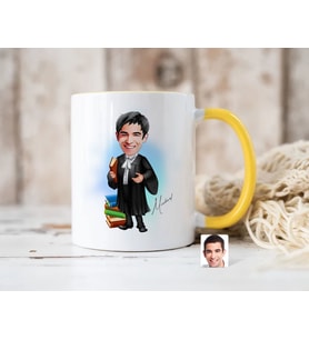Bk Gift Kişiye Özel Erkek Avukat Karikatürlü Sarı Kupa Bardak-7, Sevgiliye Hediye, Arkadaşa Hediye