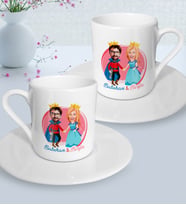BK Gift Kişiye Özel Kral ve Kraliçe Karikatürlü 2’li Türk Kahvesi Fincanı-2, Sevgililer Günü Hediyesi, Sevgiliye Hediye, Ev Hediyesi