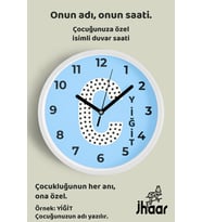 İsme Özel C Harfi Çocuk Odası Duvar Saati Orta Boy 30 cm Beyaz Camlı Sessiz