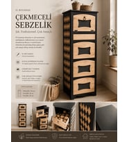 El Boyaması Ahşap Sebzelik Dolabı – Çekmeceli Çok Amaçlı Düzenleyici 106x36x36 cm