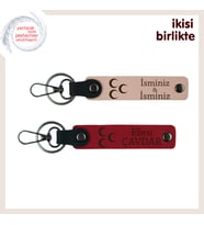 Kişisel Dokunuşuyla Farklı Hediye – Üç Hilal Deri Anahtarlık x2'li, Yavru Ağzı-Kırmızı