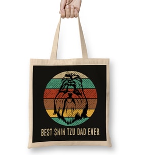 Vintage Best Shih Tzu Dad Ever 01 Bez Çanta Uzun Saplı