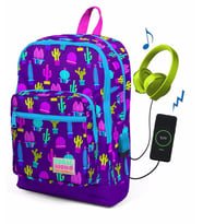 Coral High Kids Dört Gözlü Kız Çocuk Kaktüs Desenli İlkokul Çantası - USB+AUX Soketli