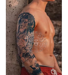 GZQB-022 YARI KALICI ASLAN SAAT VE GEYİK DESEN KOL DÖVMESİ-TATTO