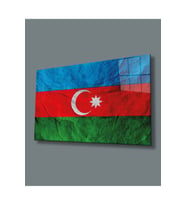 Miyrem Glasses Collection -A1^#  Dokulu Azerbaycan Bayrağı Cam Tablo (Çok Renkli)