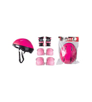Pembe Bisiklet Scooter Kask Dizlik Dirseklik Koruyucu Set (Fuşya)