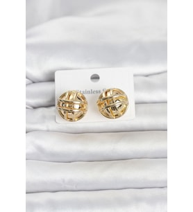 316L Çelik Gold Renk Desenli Top Model Kadın Küpe 5886 - SSSSSS2760-7769