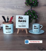 Aile Hekimi Hediye Seti Dekoratif Taş, Kalemlik, Ahşap Altlıklı Türk Kahvesi Fincanı Hediye (Model 2)