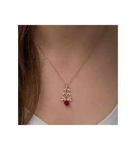 925 Ayar Gümüş Rose Kırmızı Gül Kolye