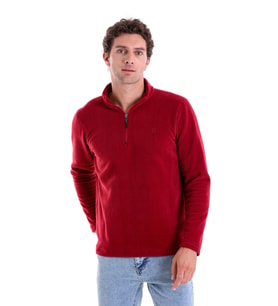 Hatemoğlu Bordo Regular Fit Düz Yarım Boy Fermuarlı Polar Sweatshirt