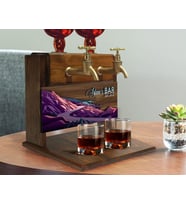 BK Gift Kişiye Özel Kabartma Manzara Tasarımlı Çift Musluklu Doğal Ahşap İçki Standı-3, İçki Standı, Doğum Günü Hediyesi, Ev Hediyesi, Erkek Hediye