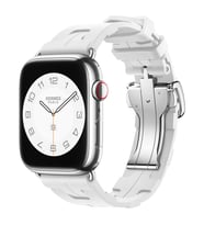 Apple Watch 7/8/9 41mm Katlanabilir Tokalı Hermes Kilim Silikon Kordon 94 (Beyaz)