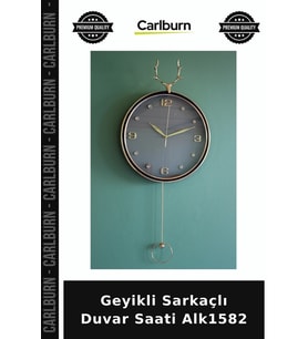 Özel Üretim Dekoratif Salon Ahşap Hediye Geyikli Sarkaçlı Duvar Saati Alk1582