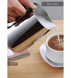 Süt Potu Paslanmaz Süt Köpürtme Sürahisi Çelik Pitcher 1000 ml