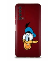 Huawei Y7A Soft Premier Kapak Donald Duck-A Tasarımlı Silikon Kılıf - Mürdüm (Şeffaf)