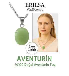Sertifikalı AAA+ Oval Aventurin Taşı Doğal Taş Kolye - Gümüş Aparatlı Şans ve Bolluk Getirir (Çok Renkli)