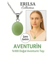 Sertifikalı AAA+ Oval Aventurin Taşı Doğal Taş Kolye - Gümüş Aparatlı Şans ve Bolluk Getirir (Çok Renkli)