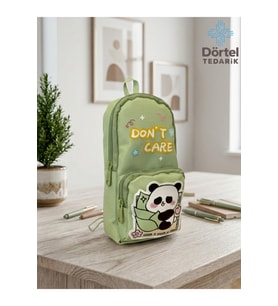 Panda Baskılı Kalem Çantası Yeşil Kalem Kutu