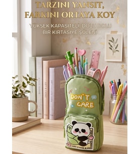 Panda Baskılı Kalem Çantası Yeşil Kalem Kutu