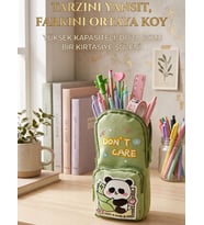 Panda Baskılı Kalem Çantası Yeşil Kalem Kutu