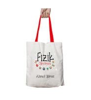 Kırmızı Kulplu Kişiye Özel Fizik Öğretmeni Yıkanabilir Omuz Çanta