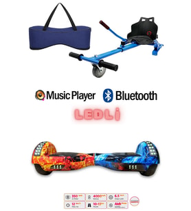 Elektrikli Kaykay Scooter Akıllı Denge Hoverboard + HoverKart + Çanta FULL LEDLİ EXTREM86 PAKET D10