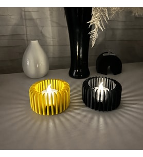3D Baskı Modern Çizgili Mumluk - Tealight Mumluk (1 Adet)-Sarı