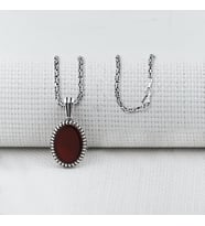 Akik Taşlı Oval Kesim 925 Ayar Erkek Gümüş Kolye