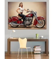 Motosiklet Üzerinde Retro Tarzlı Kadın Dekoratif Kanvas - Mdf Ahşap Tablo