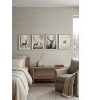 Kış Geyikleri ve Karlı Ormanlar 4’lü Ahşap Çerçeveli Tablo Seti