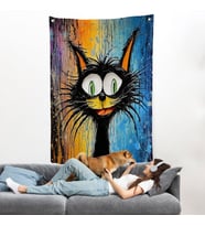 Yaplıboya Görünümlü Sevimli Kedi Duvar Örtüsü-7778