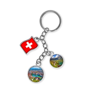 İsviçre Üçlü Epoksi Metal Çift Taraflı Damla Anahtarlık Switzerland (Çok Renkli)
