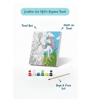 Unicorn & Doğa Temalı Çocuk Boyama Tuvali – Şövalesiz Boya Seti 20x20