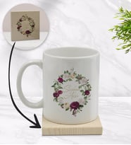 BK Gift Kişiye Özel Çiçek Tasarımlı Beyaz Kupa Bardak ve Ahşap Bardak Altlığı Hediye Seti - Model 14