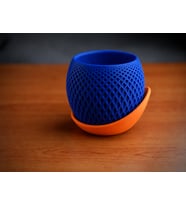 3D Baskı Küre Saksı - Kafes Dokulu İki Parçalı Dekoratif Saksı - Mavi-Turuncu