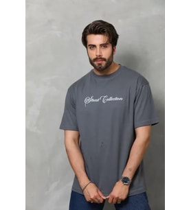 Erkek Baskılı T-Shirt Kısa Kol Bisiklet Yaka Regular Fit Rahat Kalıp Günlük Tişört - Füme