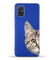 Samsung Galaxy M31s Uyumlu Lansman Kılıf Catface Tasarımlı İçi Kadife Kapak-Lacivert (Şeffaf)