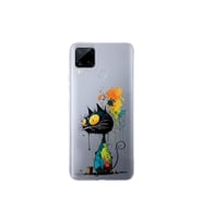 Realme C15 ile Uyumlu Splash Kedi Tasarımlı Şeffaf Silikon Kılıf